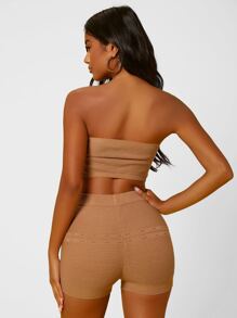 SHEIN SXY 1入組圓形扣環短款針織抹胸上衣 - 駝色 - 查看 2