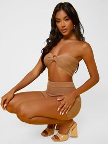 SHEIN SXY 1入組圓形扣環短款針織抹胸上衣 - 駝色 - 查看 5