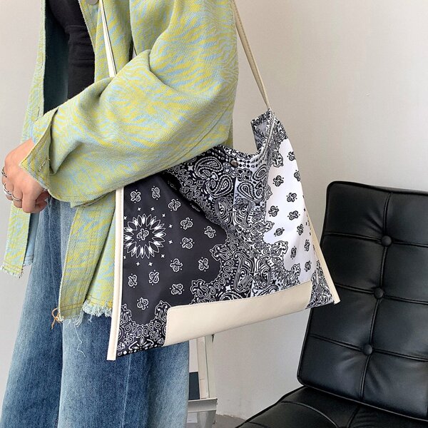 

Paisley Graphic Nylon Shoulder Bag, Multicolor