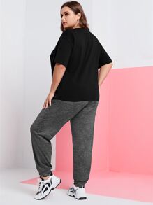 Mulvari 大碼鹿角圖案落肩T恤和結飾前衛褲 - 深灰色 - 查看 2