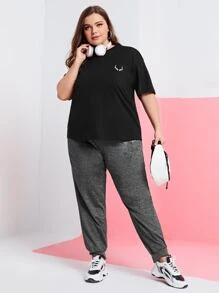 Mulvari 大碼鹿角圖案落肩T恤和結飾前衛褲 - 深灰色 - 查看 3