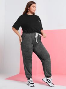 Mulvari 大碼鹿角圖案落肩T恤和結飾前衛褲 - 深灰色 - 查看 5