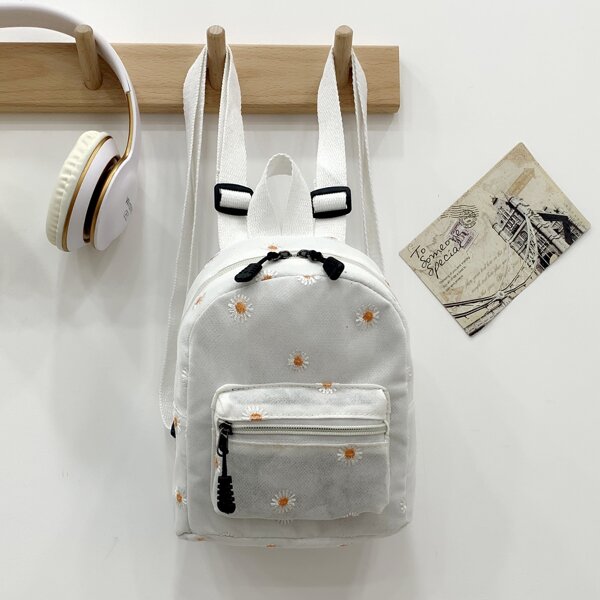 

Floral Graphic Pocket Front Classic Backpack, White