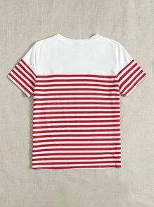 Muchica 心形貼布條紋T恤 - 紅白色 - 查看 2