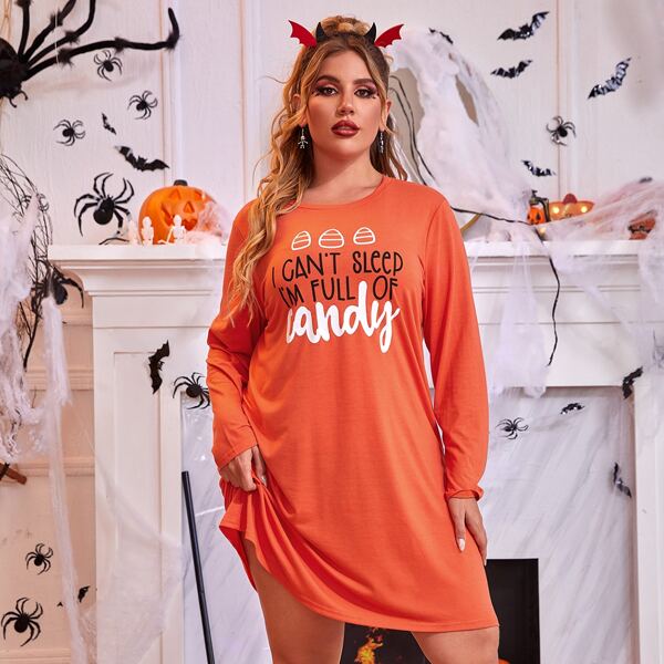 

Plus Slogan Graphic Night Dress, Orange
