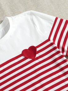 Muchica 心形貼布條紋T恤 - 紅白色 - 查看 3