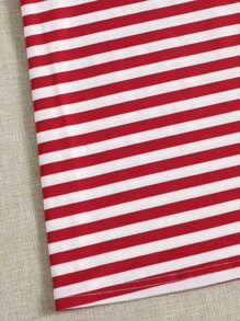 Muchica 心形貼布條紋T恤 - 紅白色 - 查看 4