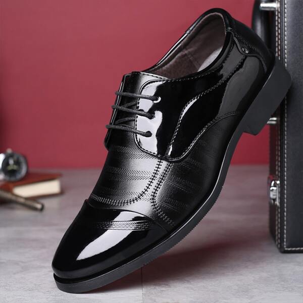 

Men Lace-up Front Panel Design Dress Shoes, Black
