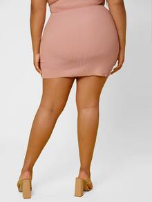 SHEIN SXY 大碼單排釦針織包臀半身裙 - 藕粉色 - 查看 2