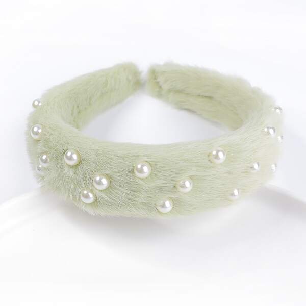 

Faux Pearl Decor Plush Hair Hoop, Green