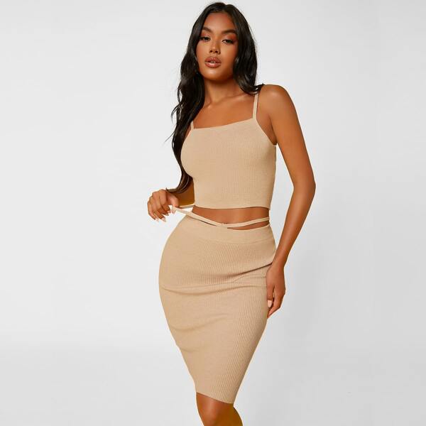 

Crop Cami Knit Top & Bodycon Skirt, Apricot