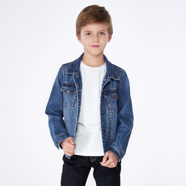 

Boys Slogan Embroidery Denim Jacket, Medium wash