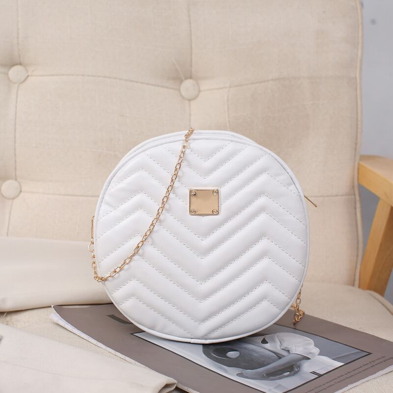 

Metal Patch Chevron Circle Bag, White