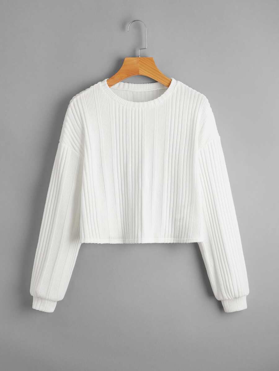 SHEIN Atasan Anak Wanita Rib-Knit Plain Casual - Putih - View 1