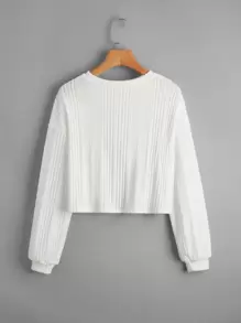 SHEIN Atasan Anak Wanita Rib-Knit Plain Casual - Putih - View 2