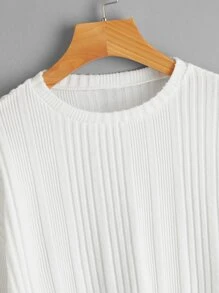 SHEIN Atasan Anak Wanita Rib-Knit Plain Casual - Putih - View 4