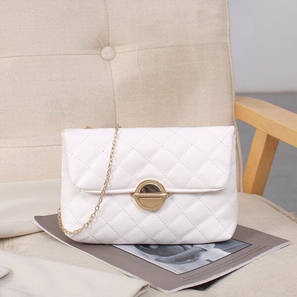

Quilted Embossed Crossbody Chain Bag, White