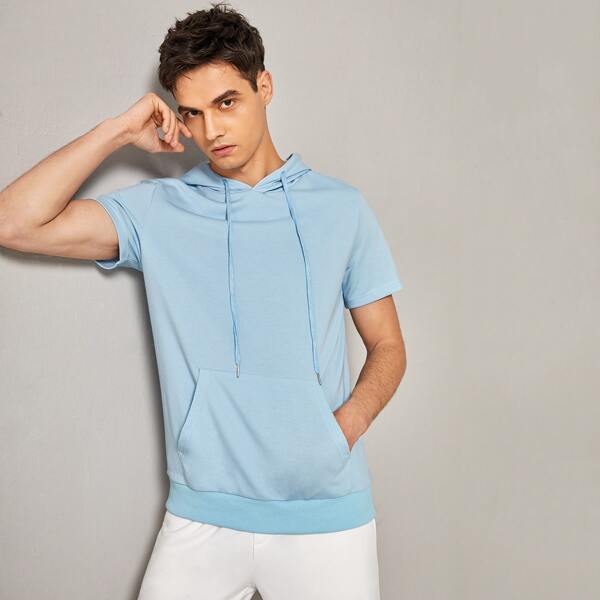 

Men Short Sleeve Drawstring Hoodie, Baby blue
