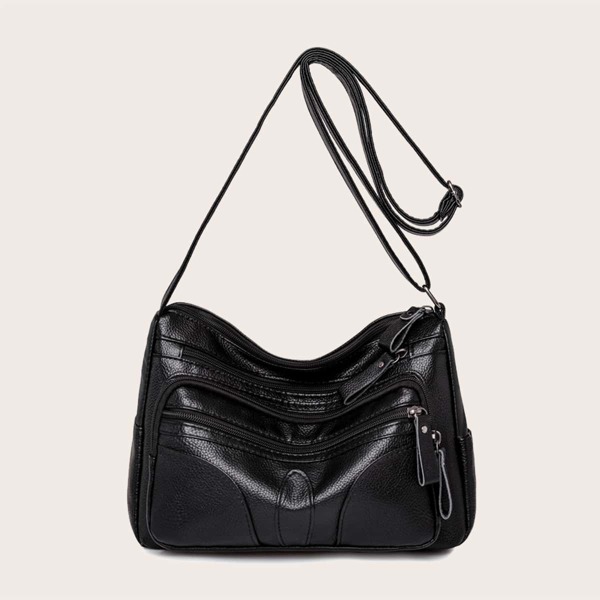 

Minimalist Double Pocket Crossbody Bag, Black