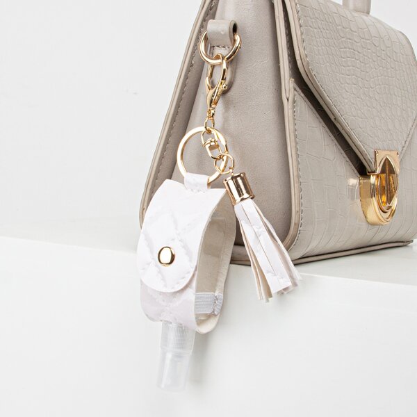 

Tassel Decor Hand Sanitizer Bottle Holder Design Bag Charm, White
