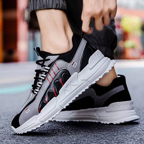 

Men Mesh Panel Lace-up Sneakers, Black
