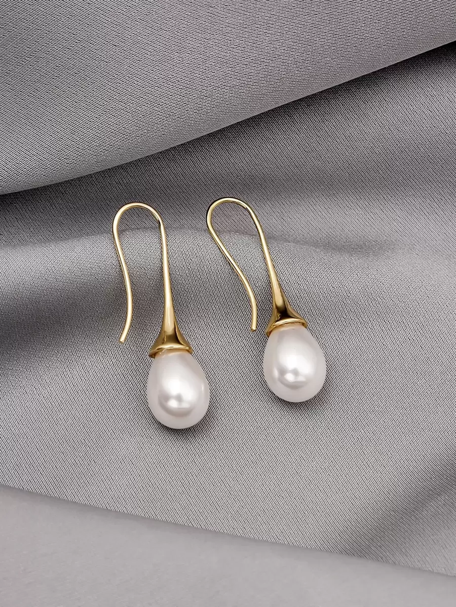 Đồ trang trí Ngọc Trai giả Thả hoa tai - Vàng - Xem 1