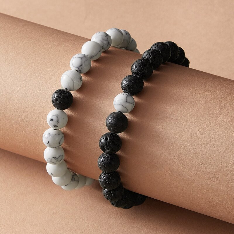 

Guys 2pcs Beaded Bracelet, Black