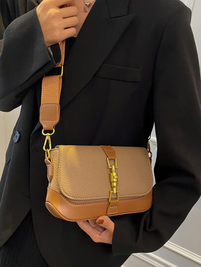 Litchi Embossed Flap Crossbody Bag