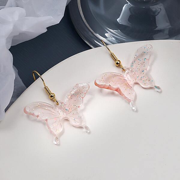 

Butterfly Drop Earrings, Pink