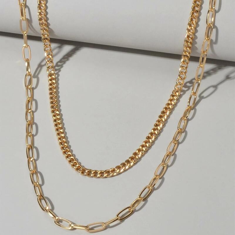

Guys 2pcs Minimalist Chain Necklace, Gold