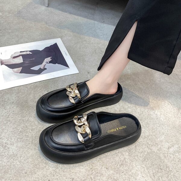 

Minimalist Chain Decor Flat Mules, Black