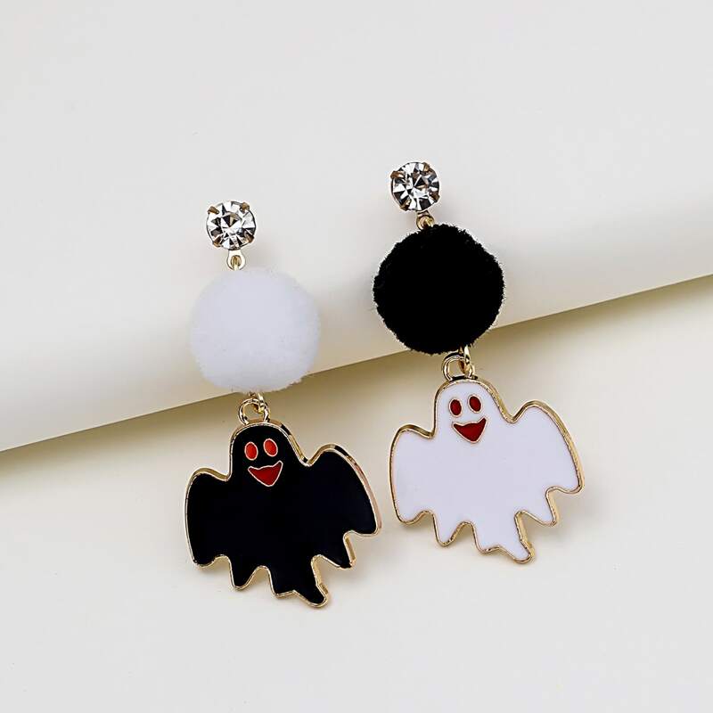 

Ghost Drop Earrings, Black and white