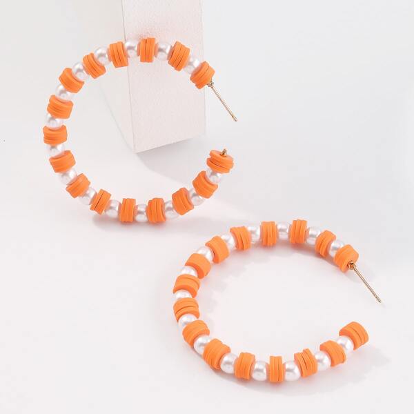 

Faux Pearl Decor Hoop Earrings, Orange