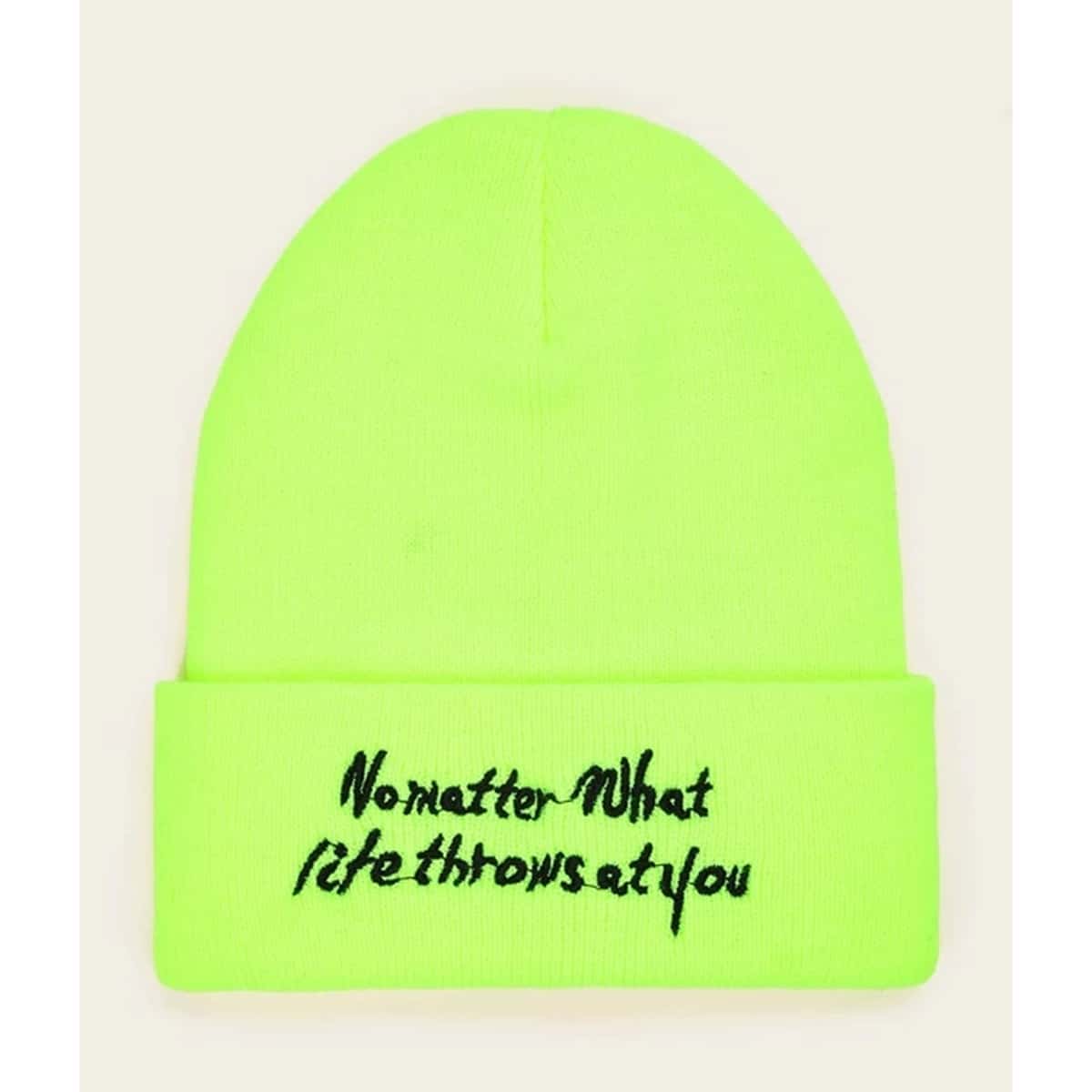 

Slogan Graphic Embroidery Beanie, Green