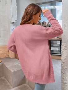 SHEIN LUNE Cárdigan unicolor tejido de cable - Rosa vieja - Ver 2