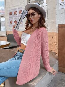 SHEIN LUNE Cárdigan unicolor tejido de cable - Rosa vieja - Ver 3