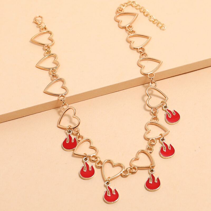 

Heart & Fire Decor Necklace, Multicolor