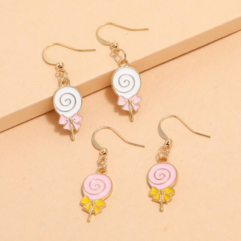 

2pairs Lollipop Drop Earrings, Multicolor