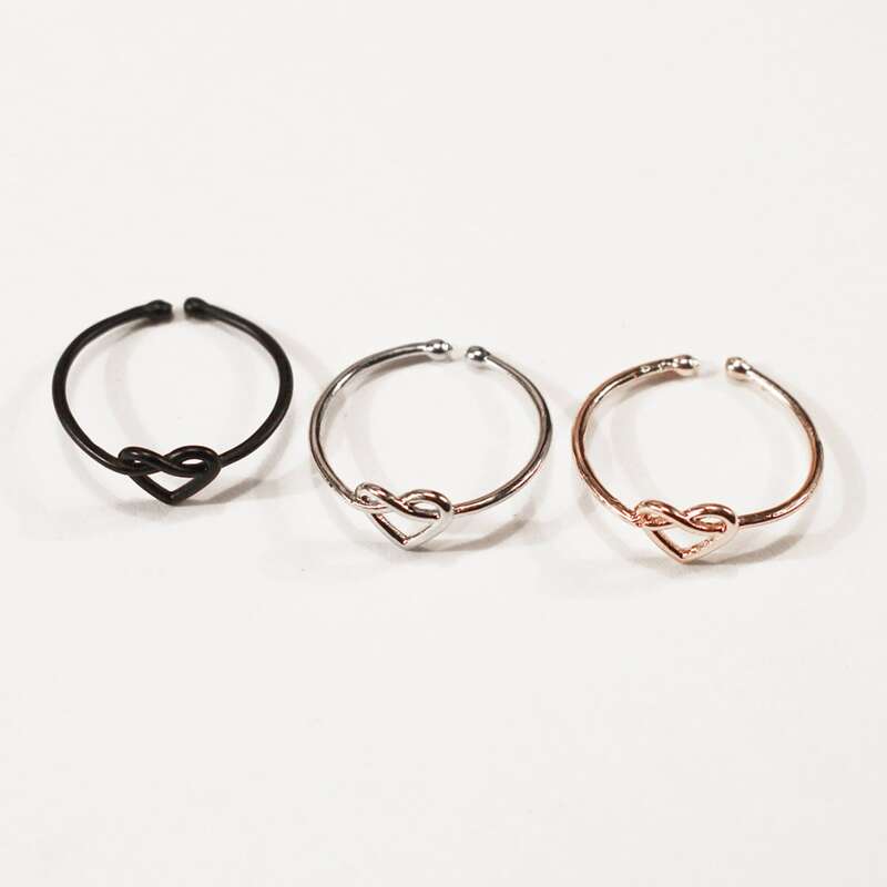 

3pcs Heart Decor Ring, Black