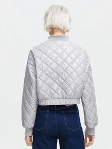 ZIAI Women's Winter Solid Color Baseball Collar Long Sleeved Casual Puffer Jacket - Light Grey - View 2