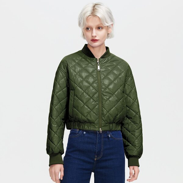 

Zipper Up Quilted Biker Winter Coat, Army green