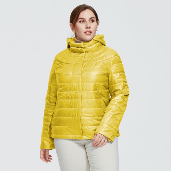 

Plus Slant Pockets Hooded Puffer Coat, Yellow