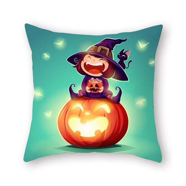 

Halloween Witch Cushion Cover Without Filler, Multicolor