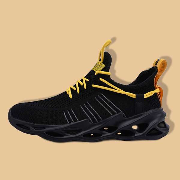 

Men Knit Detail Lace-up Front Chunky Sole Trainers, Black