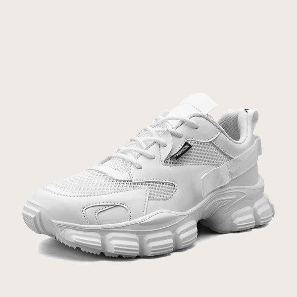 

Men Hollow Out Design Lace-up Front Sneakers, White