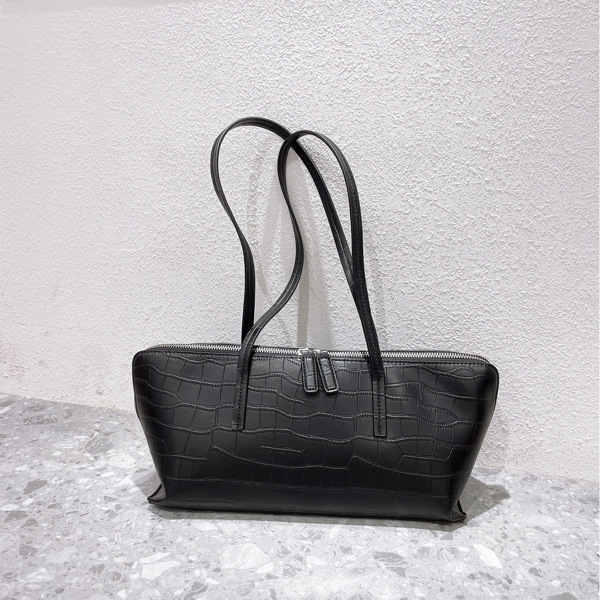 

Minimalist Croc Embossed Shoulder Bag, Black