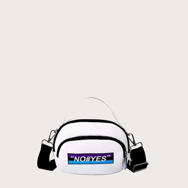 

Letter Graphic Zip Dome Bag, White