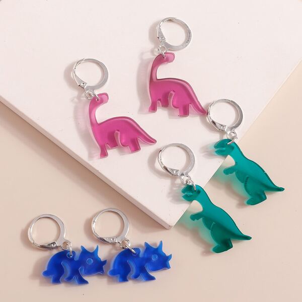

3pairs Dinosaur Decor Drop Earrings, Multicolor