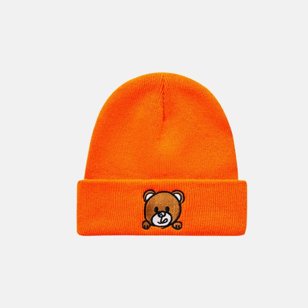 

Bear Embroidery Knit Hat, Orange