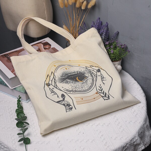 

Graphic Print Shoulder Tote Bag, Beige